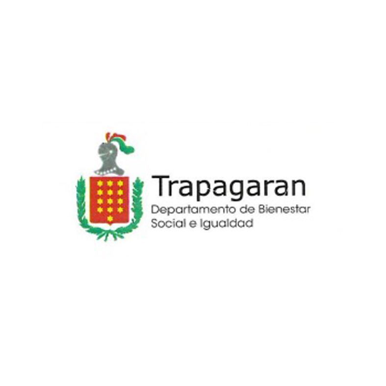 Logotipo del Departamento de Bienestar Social e Igualdad de Trapagaran: Escudo con casco de caballero, detalles en rojo y dorado.