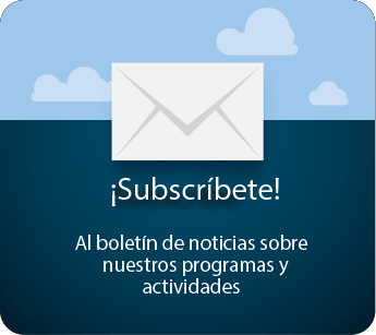 Suscríbete a nuestro boletín. Sobre blanco sobre fondo azul con texto en español.