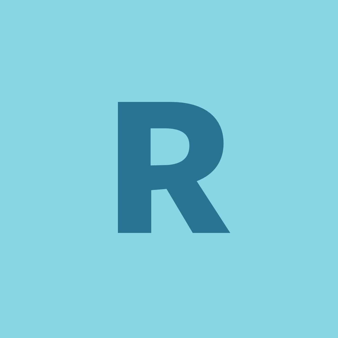 The letter r is on a blue background.
