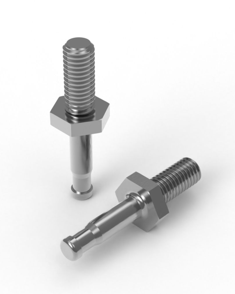 Two metal bolts with hexagonal heads and threaded shafts.