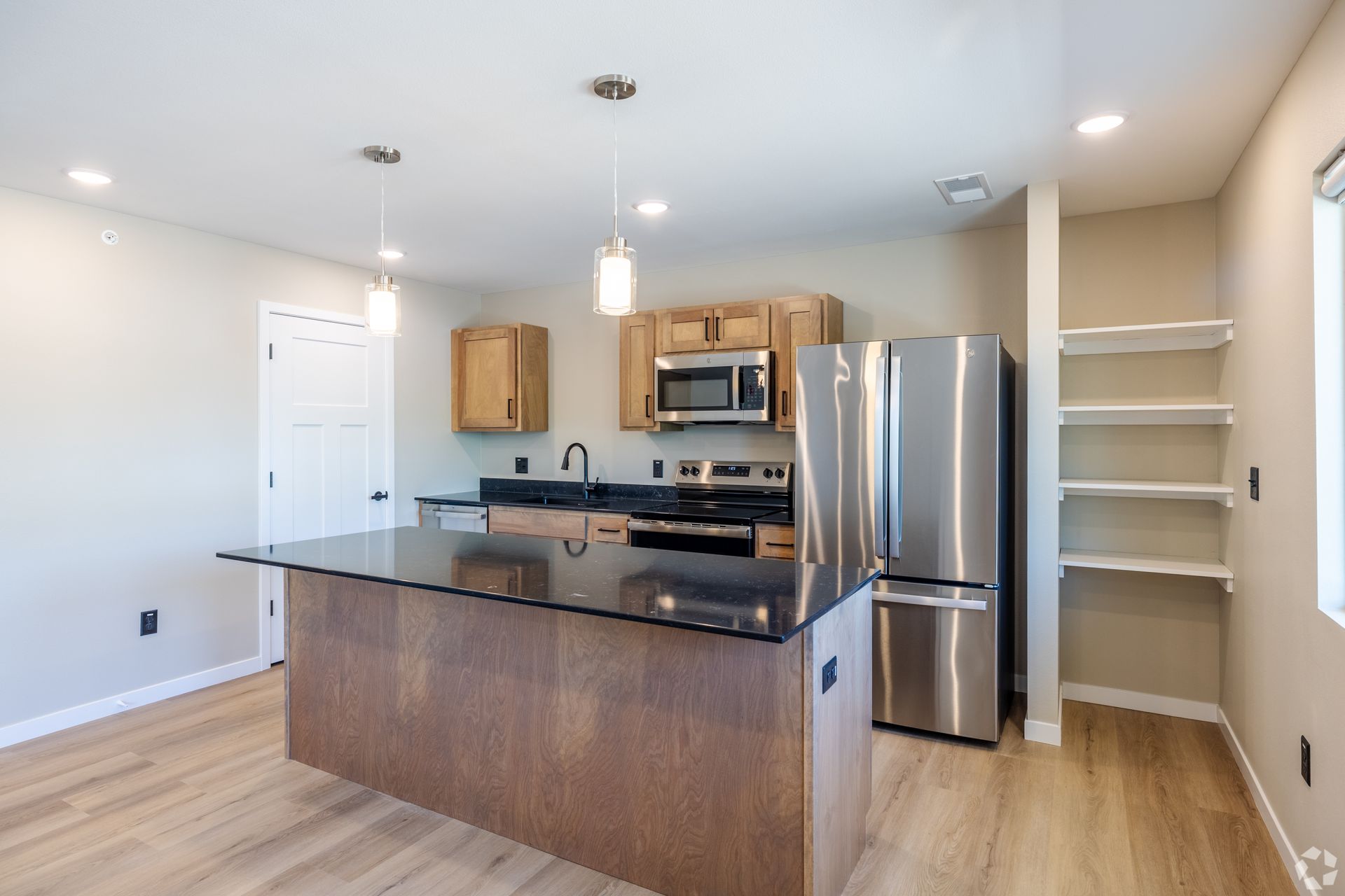 Interior photo of a modern kitchen with island