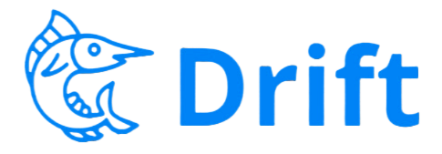 A blue logo with a fish and the word drift