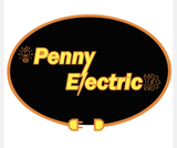Logo for Penny Electric: Black oval with gold text and accents; features a lightbulb, lightning bolt, gear, and plug.