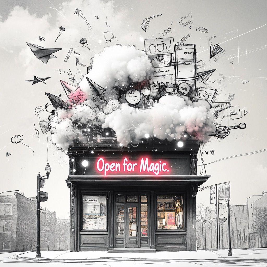 picture of a store where it reads open for magic