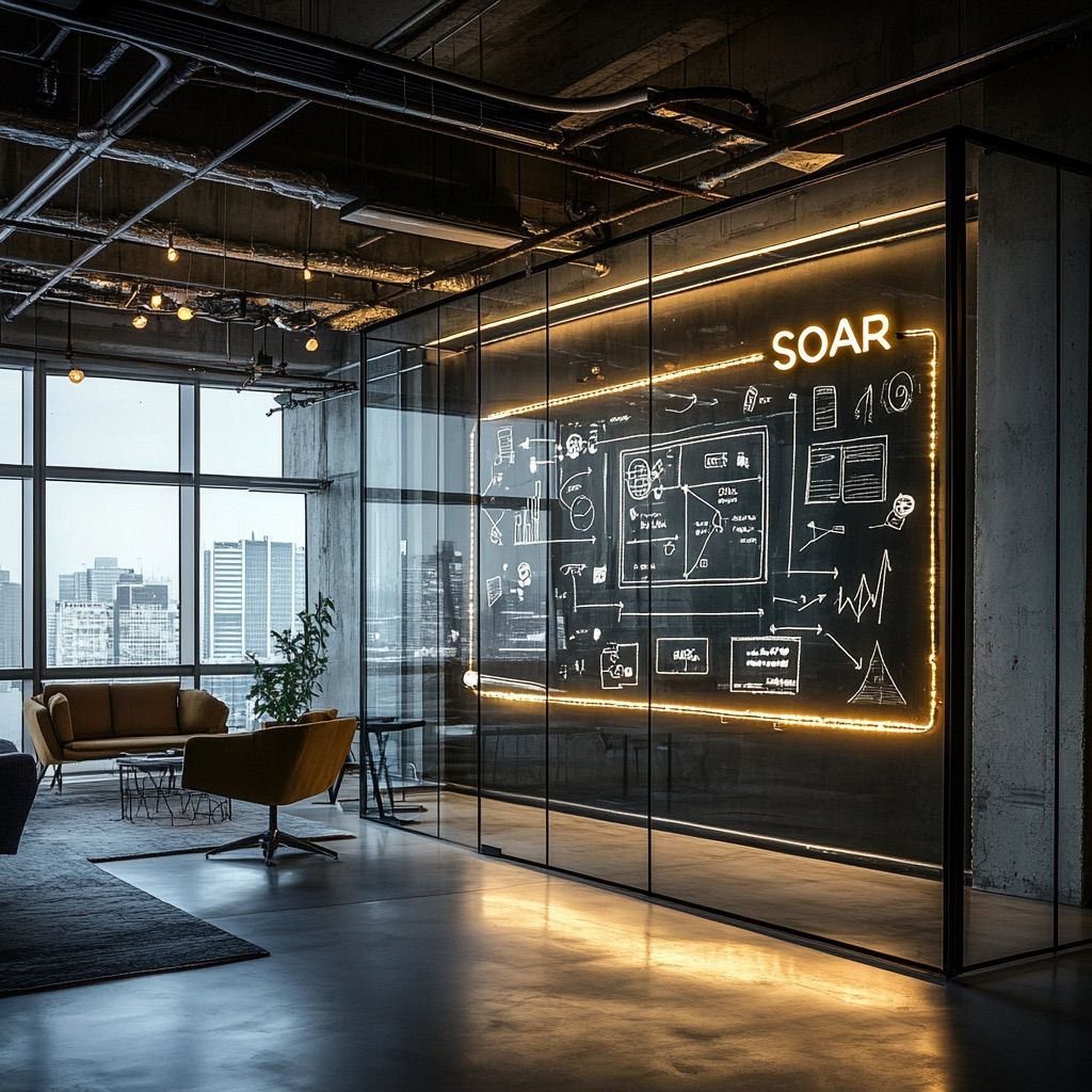 picture of a board with processes drawn where it reads SOAR