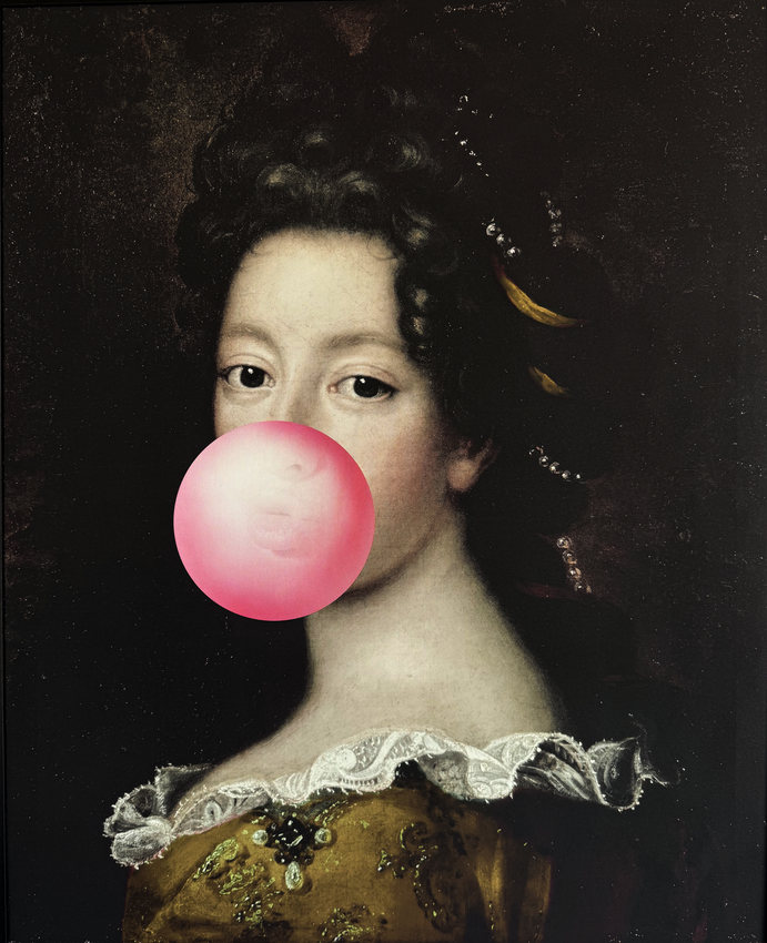 Woman with bubble gum for Contact Us Page