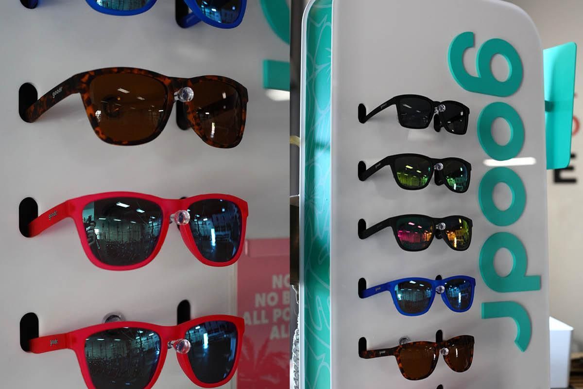 A display of goodr sunglasses in a store