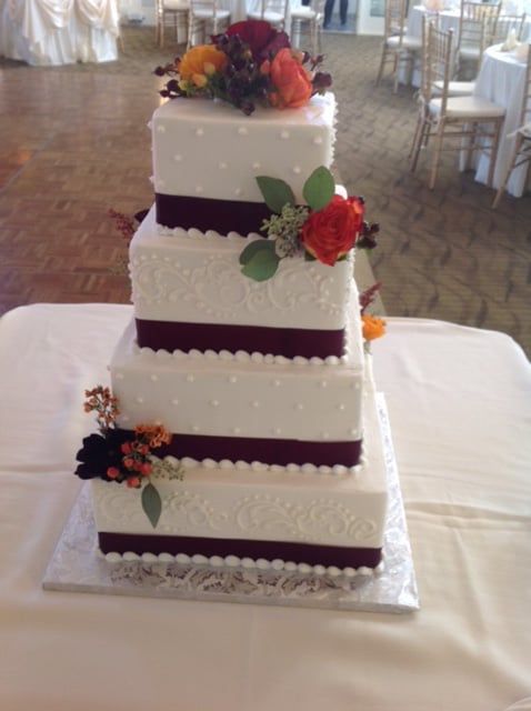 Brown Ribbon Floral Wedding Cake