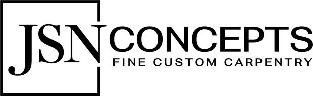 The logo for jsn concepts fine custom carpentry is black and white.