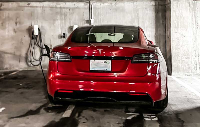 EV Tesla Model S charging in Seattle