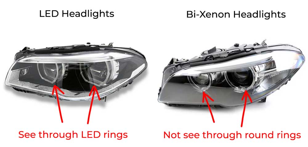 LED BMW F10 headlight comparison to bi-xenon