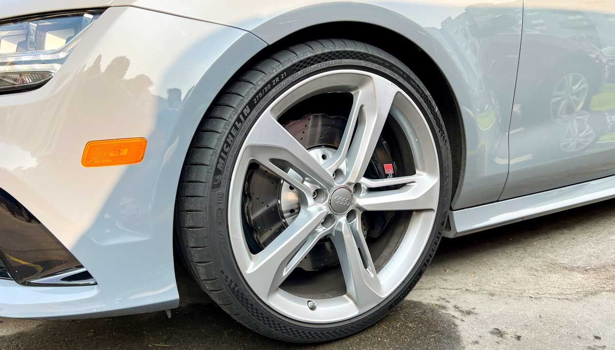 Michelin Pilot Sport 4S tires being tested on an Audi RS7