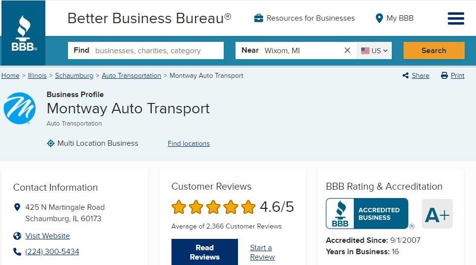montway auto transport reviews on BBB