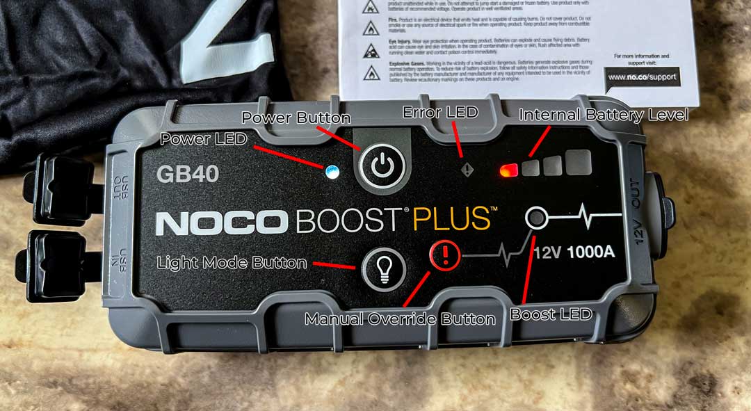 noco boost plus button explanation