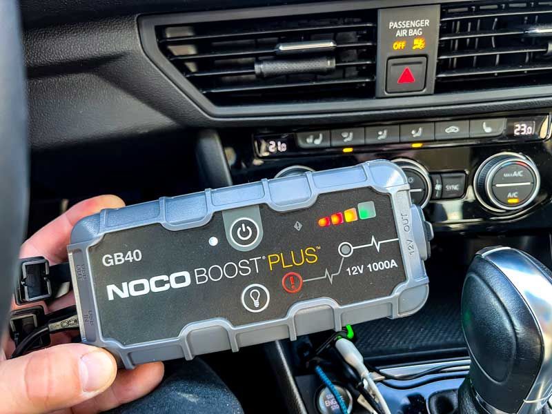 noco boost plus gb40 charging inside of a car