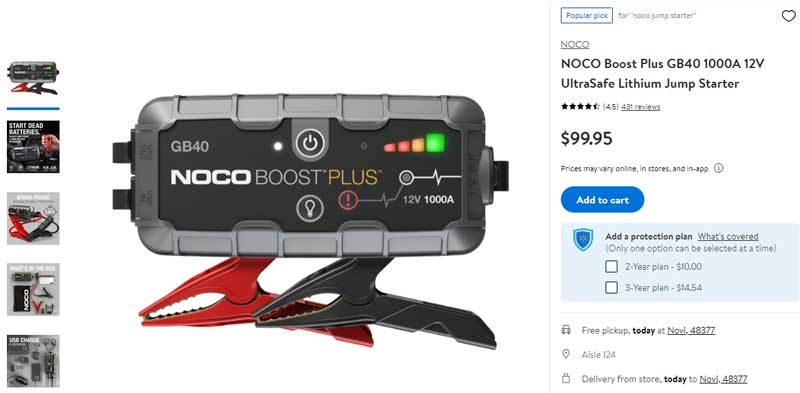 noco boost plus GB40 reviews on Walmart