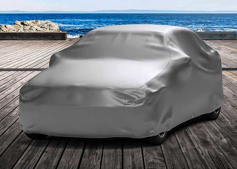 platinum shield car cover that's weatherproof covering a car outside