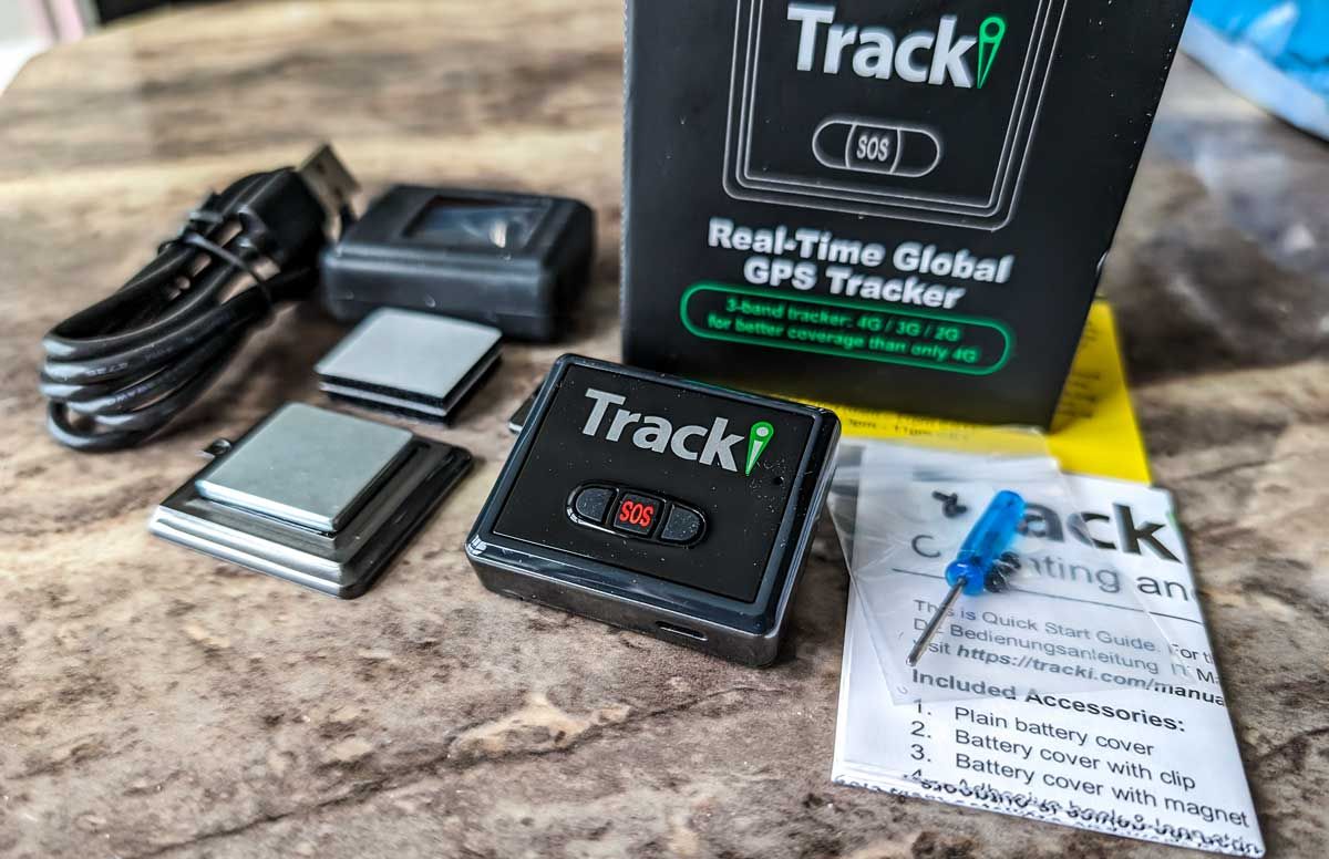 Tracki gps tracker for cars being unpackaged - what is in the box