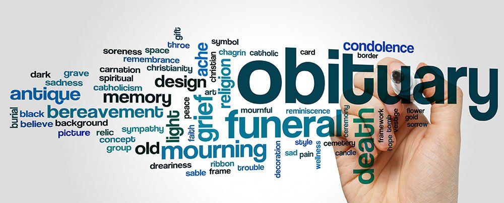 A bunch of words that represent an obituary