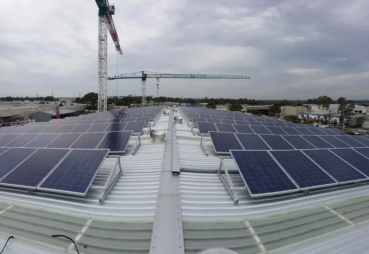 Overview shot of solar panels on roof