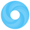 A blue circle with a white center on a white background.