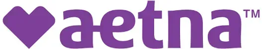 A purple logo for aetna with a heart in the middle