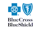 A blue cross blue shield logo with a cross and shield on a white background.