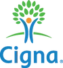 The cigna logo has a tree and a person in it.
