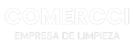 La palabra comercci está escrita en español sobre un fondo blanco.