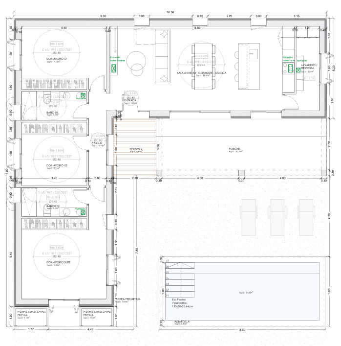 Un plano de una casa con piscina.