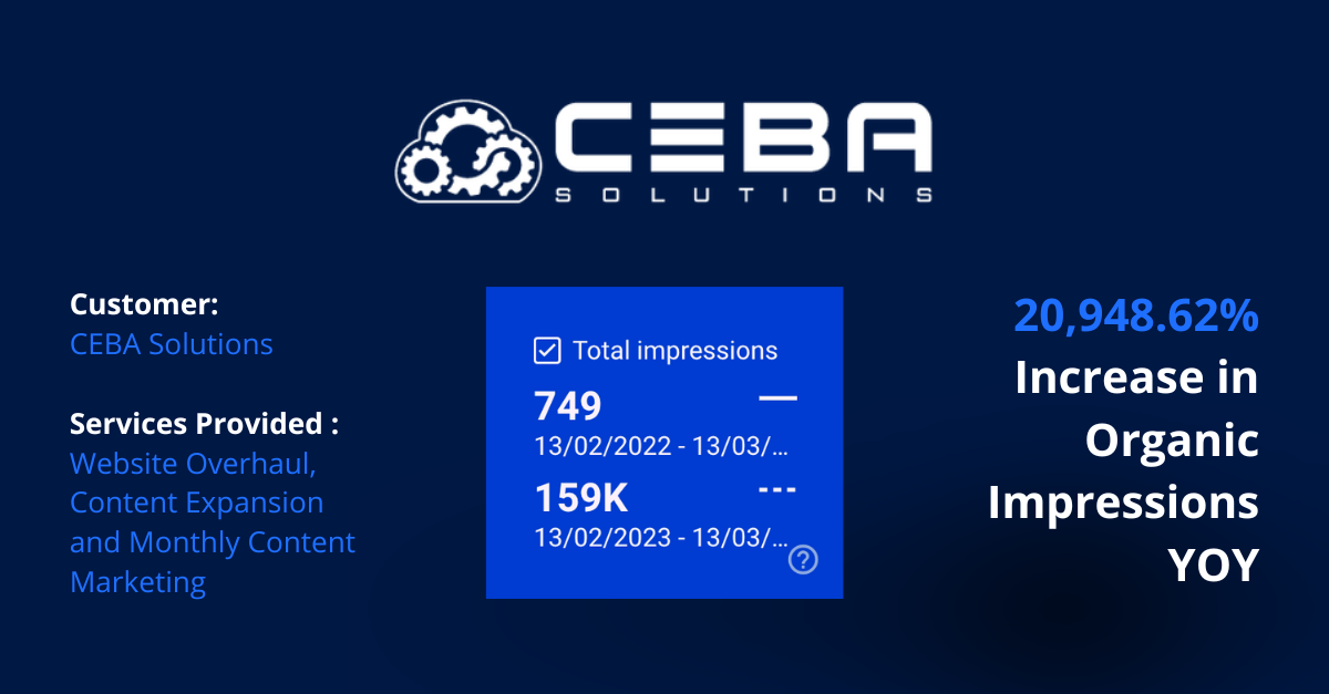 A ceba solutions advertisement with a blue background