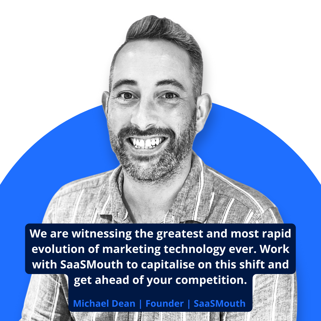 A man with a beard is smiling and says we are witnessing the greatest and most rapid evolution of marketing technology ever