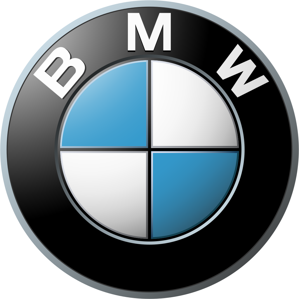 Logotipo de BMW: un emblema circular con un anillo negro, letras blancas “BMW” y un diseño de cuadrante azul y blanco.