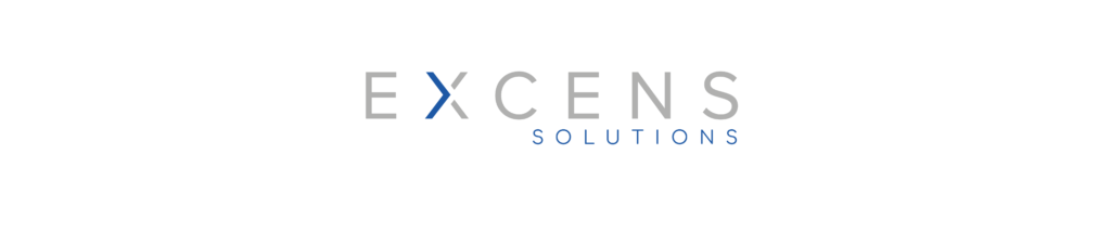 Logotipo: “EXCENS SOLUTIONS” en texto gris con “X” azul.