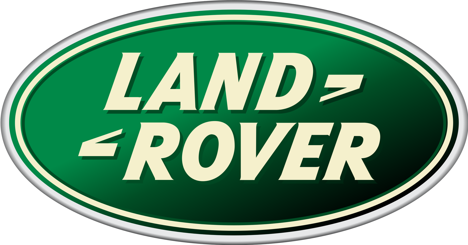 Logotipo de Land Rover: óvalo verde con borde blanco, texto blanco “LAND” y “ROVER”.