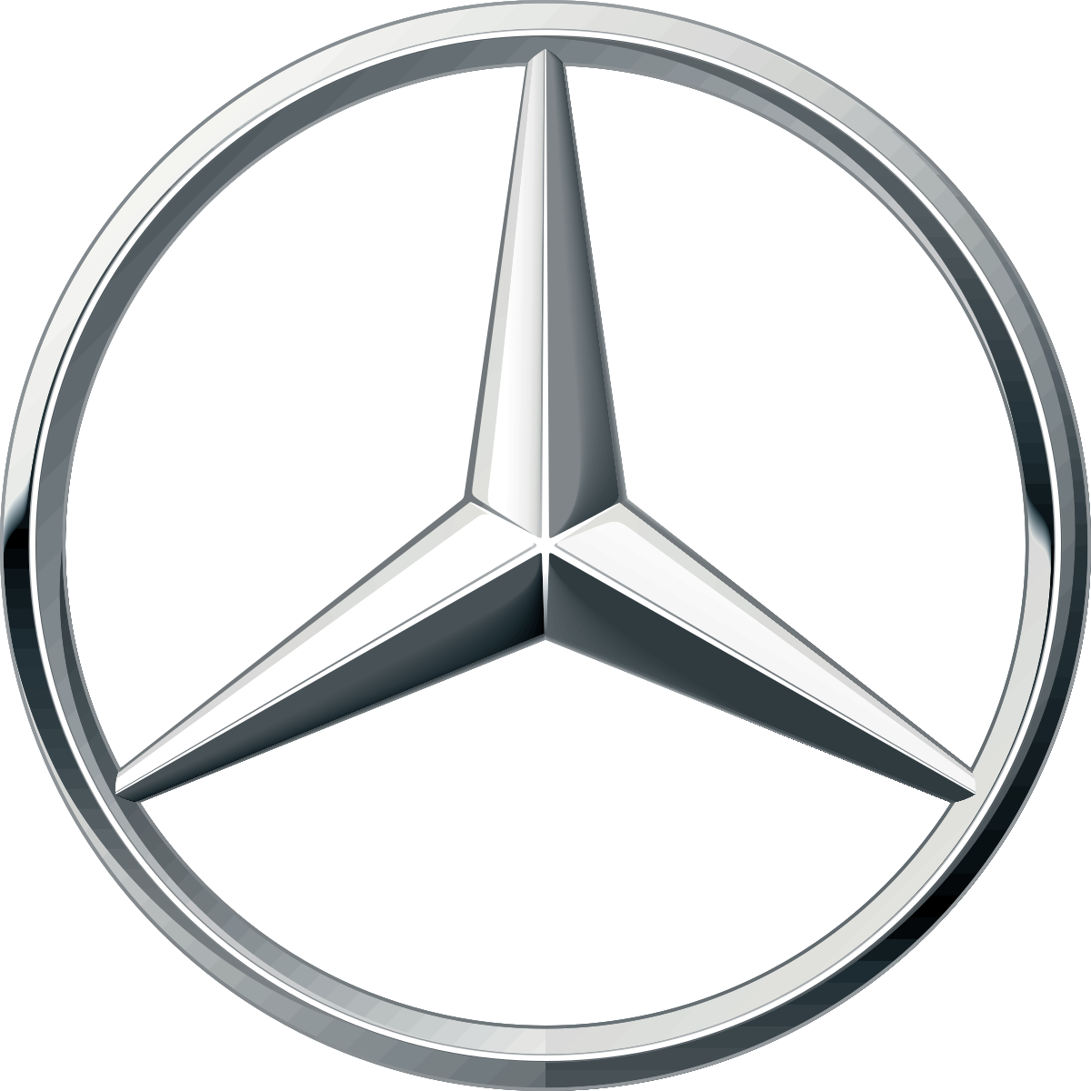 Logotipo de Mercedes-Benz: estrella plateada de tres puntas dentro de un círculo plateado.
