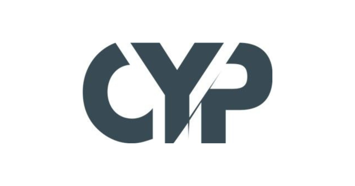 Logotipo verde azulado oscuro: CYP con la Y cortando la P.