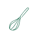 A green drawing of a whisk on a white background.