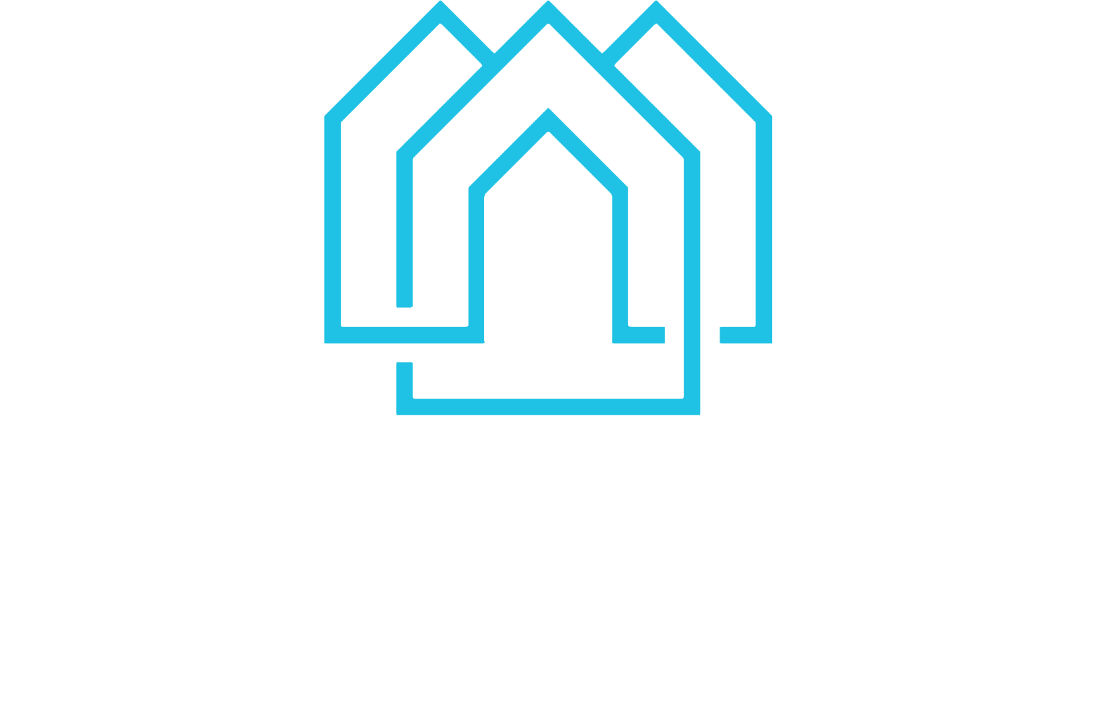 Logo for Crossings at Greenland, white house outlines on a turquoise background.