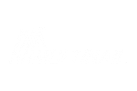 Curved red and blue lines above white text, likely a company logo.