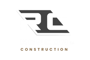 Curved red and blue lines above white text, likely a company logo.