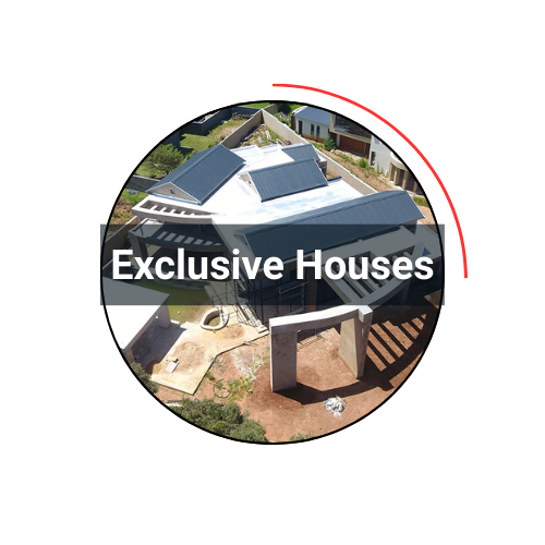 Circular logo with aerial view of modern house, 