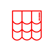Red outline of roof tiles.