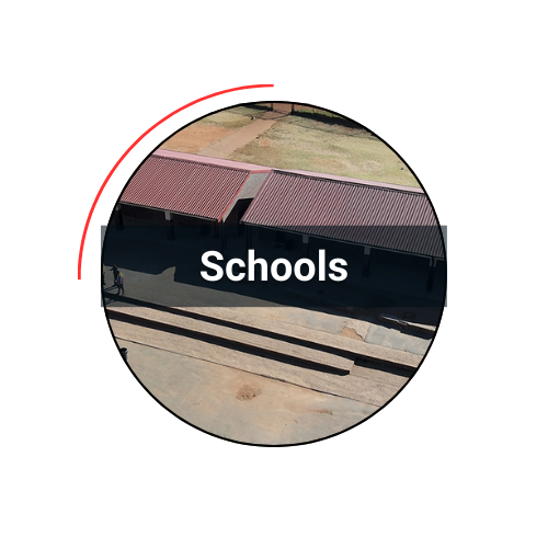 Schools building in a circle, text 
