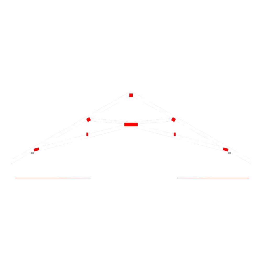 Red and white abstract illustration of an arch with connected squares and lines.