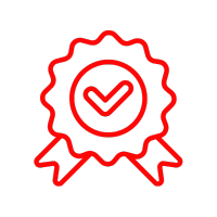 Red badge with checkmark, signifying approval or quality.