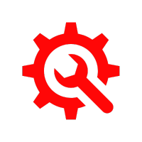 Red gear with a wrench overlaid, suggesting settings or maintenance.