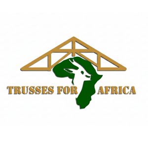 Truss logo with gold roof frame over green Africa map and “TRUSSES FOR AFRICA” text
