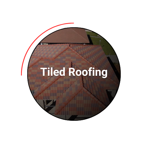 Tiled roofing shown from an aerial perspective, with the text 