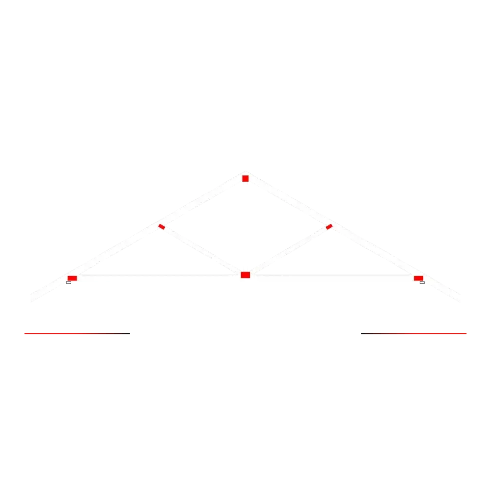 Diagram of a red and white roof truss structure with support beams.